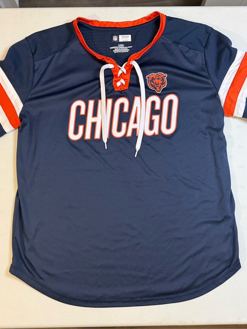 NFL Team Apparel Chicago Bears Women’s Lace-Up Jersey Shirt Navy Size Large
